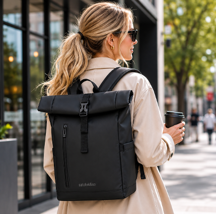 Satchel & Co - Roll Top Backpack - Black - 20L